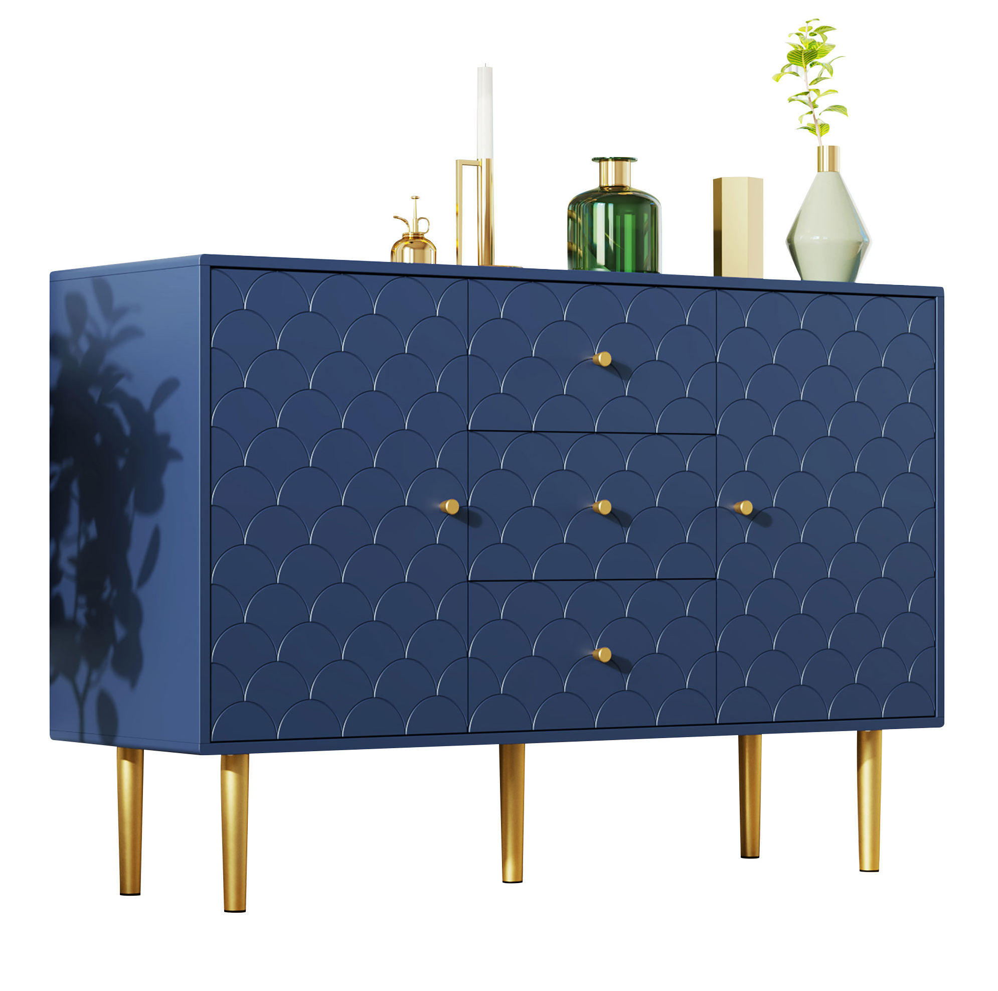 KOMODA s 2 dvierkami a 3 zásuvkami, námornícka modrá, 120/40/83 cm - tmavomodrá, kov (40/83/120cm) - OKMYHOME