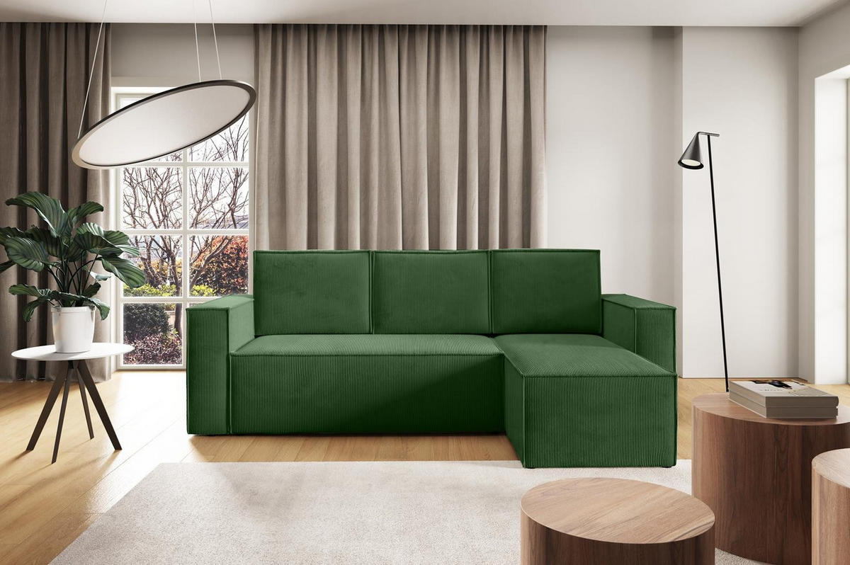 ECKSOFA Roda Grün, Cord-Ecksofa mit Schlaffunktion - Grün, Holzwerkstoff/Textil (248/150cm) - Bettso