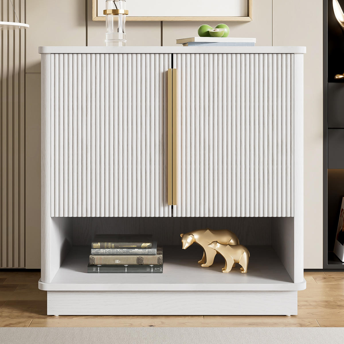 SCHUHSCHRANK 60x40x61 Weiß 2 Türen Offenes Fach Holzoptik - Weiß, Holzwerkstoff (40/61/60cm) - FLIEKS