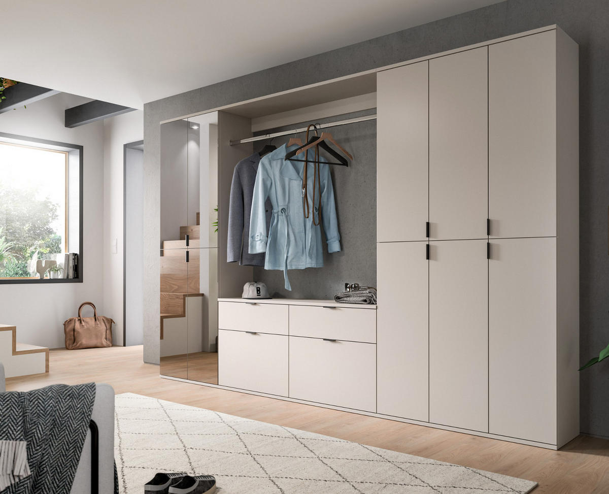GARDEROBEN-SET Kaschmir 273 x 193 cm, Garderobenschrank mit Spiegel - Kaschmir/Schwarz, Glas/Holzwerkstoff (273/193/34cm) - Inn.Furn