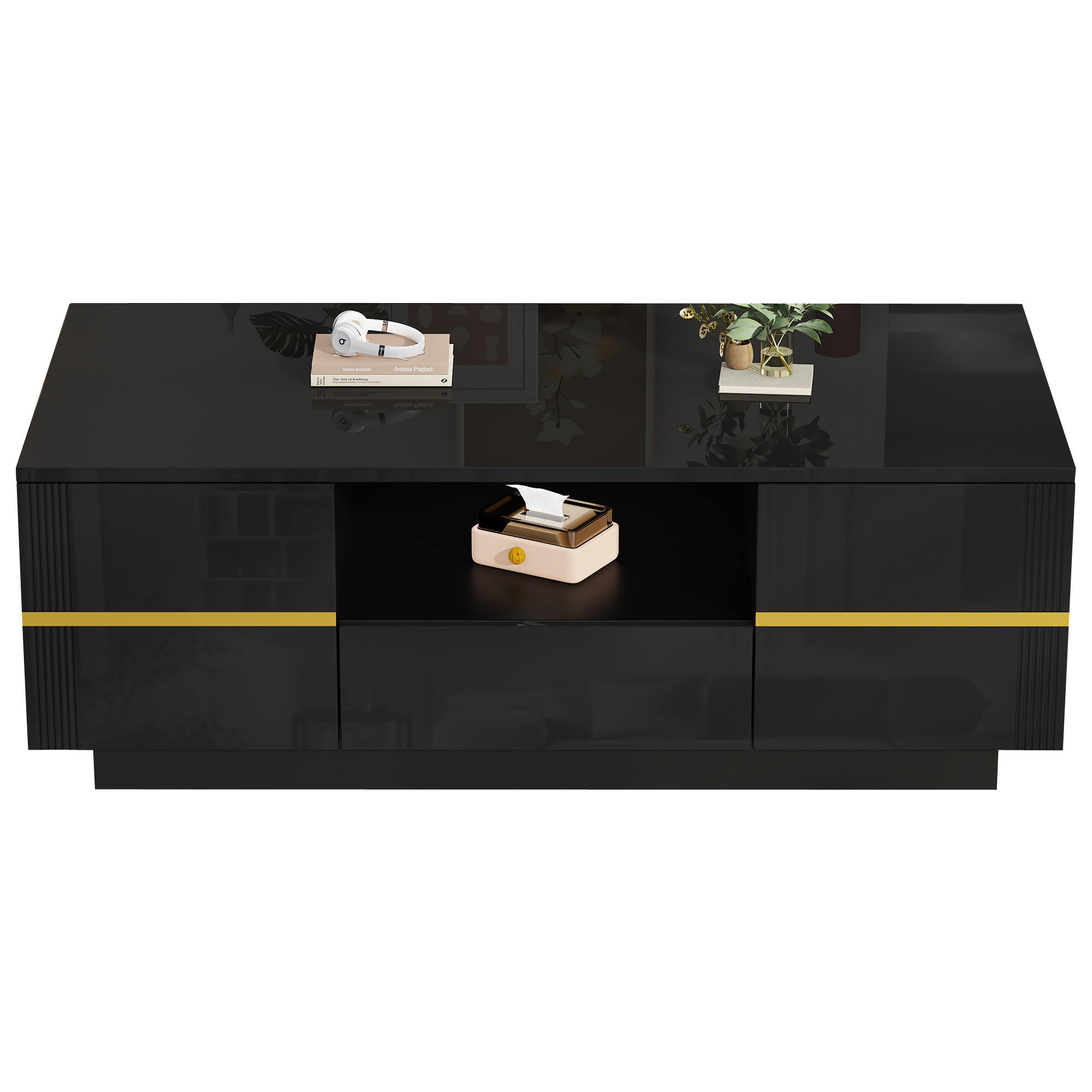 XXXLutz Couchtisch Schwarz, Gold 50x35.5x100 cm