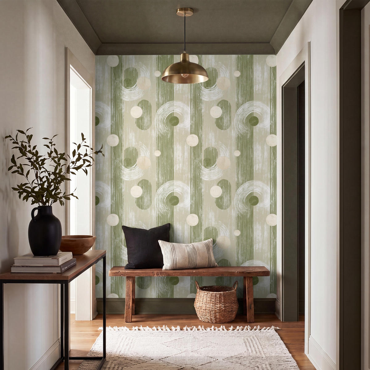 TAPETE - Künstlerisch - Modern - Grün - 160x220 cm - Olivgrün, Papier (160/220cm) - OnlyWow