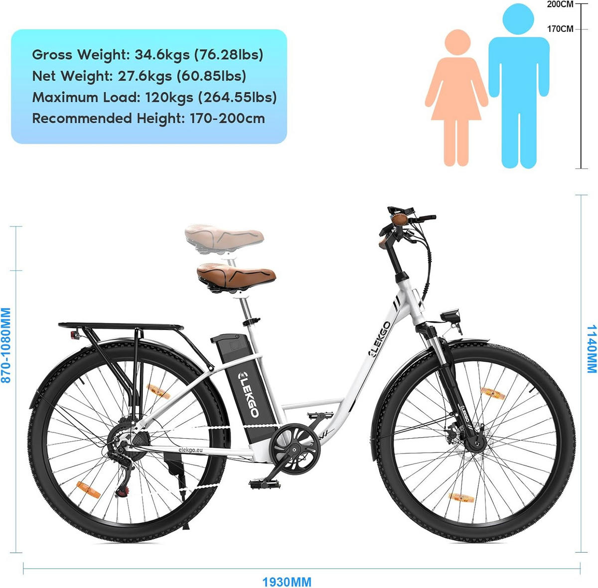 E-BIKE Cityrad EG31 28" für Damen & Herren, 7 Gang, bis zu 90km - Schwarz, Metall (87cm) - ELEKGO
