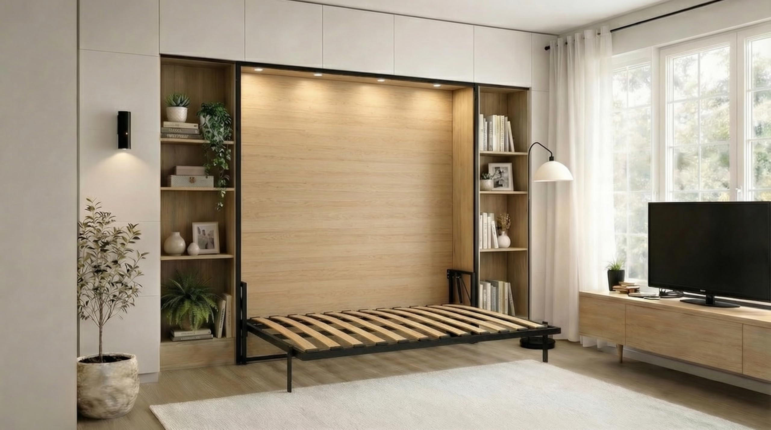 WANDBETT Morphy Classik Modulares SizeFlex- und TypeFlex-System - 200x120 Horizontal - Schwarz, Holz (200/120cm) - WallBedKing