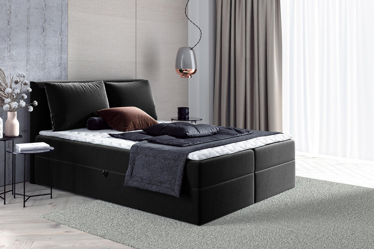 BOXBETT Egro - 160x200 - schwarz (Kronos 07, Velvet) - Schwarz, Holz/Holzwerkstoff (160/200cm) - Sofnet