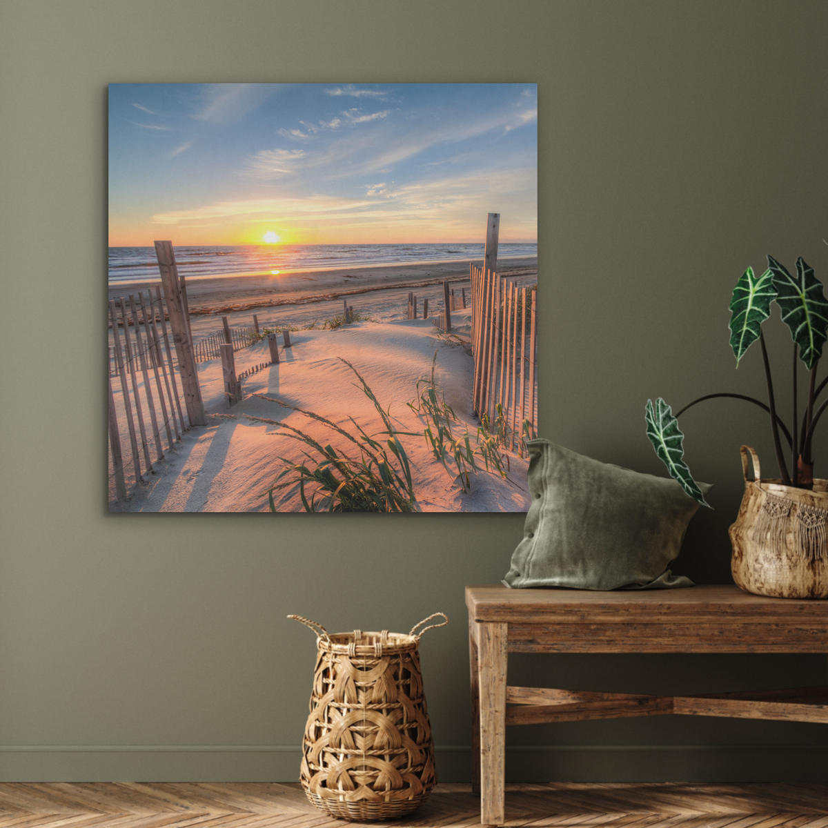 AKUSTIKPANEEL Strand - Meer - Düne - Sonnenuntergang - Landschaft 90x90 cm - Beige, Textil (90/0.9/90cm) - MuchoWow