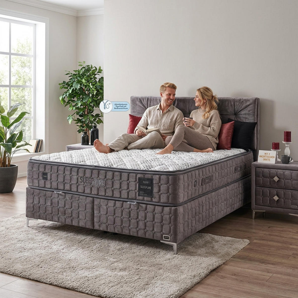 BOXBETT Bambi Sleepure Set 180x200 - Grau, Holz/Metall (180/200cm) - Bambi