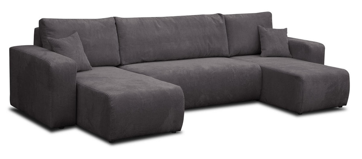 WOHNLANDSCHAFT LUNA U-FORM mit Schlaffunktion und Bettkasten (Dunkelgrau) - Dunkelgrau, Textil (312/83/142cm) - VENASI MÖBEL