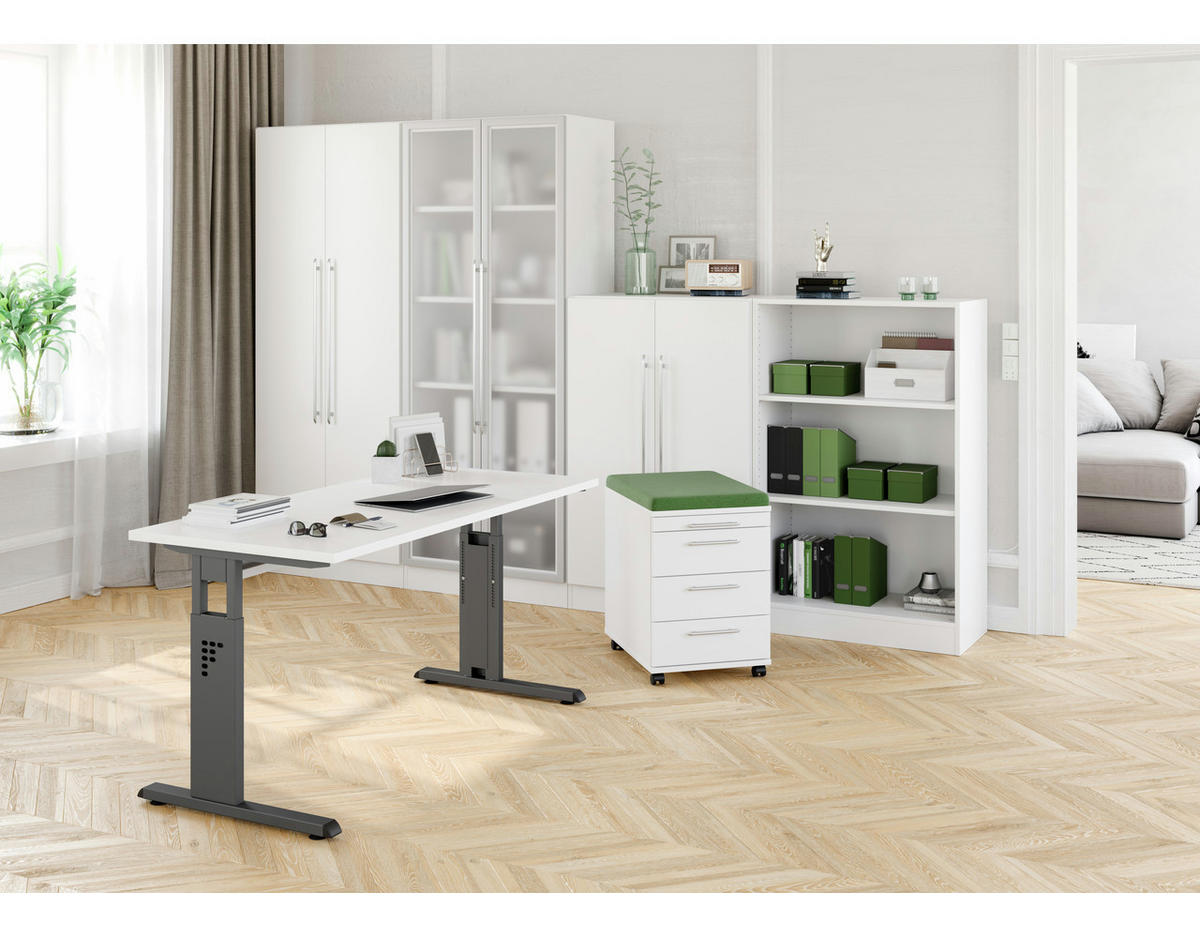 BÜROMÖBEL Solido in Weiß 7 teilig - Weiß, Holzwerkstoff (120/80/200cm)