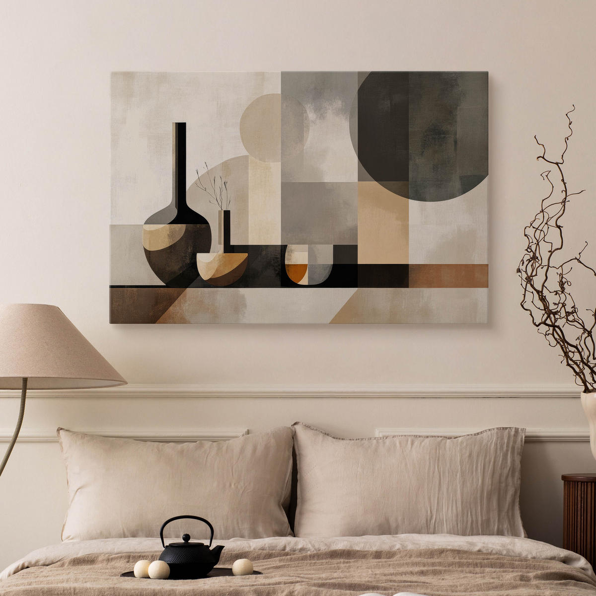 LEINWANDBILD Abstraktion Boho Stil 120/80 cm - Beige/Schwarz, Textil (120/80cm) - Muralo
