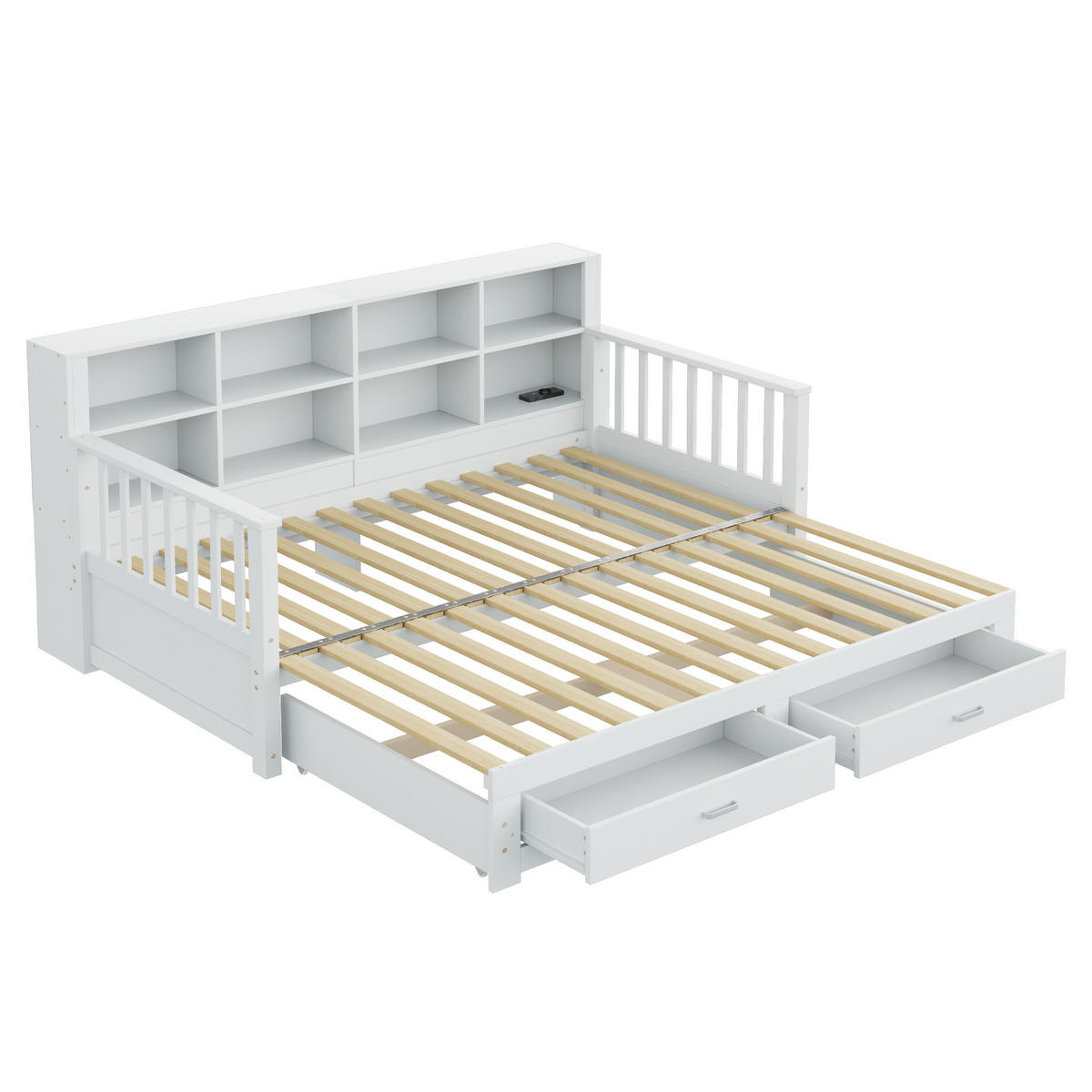 AUSZIEHBETT 90/180/190 cm DE-01362, in Weiß, mit Steckdose und 2 Schubladen - Weiß, Holz (90/190cm) - ComfortXL