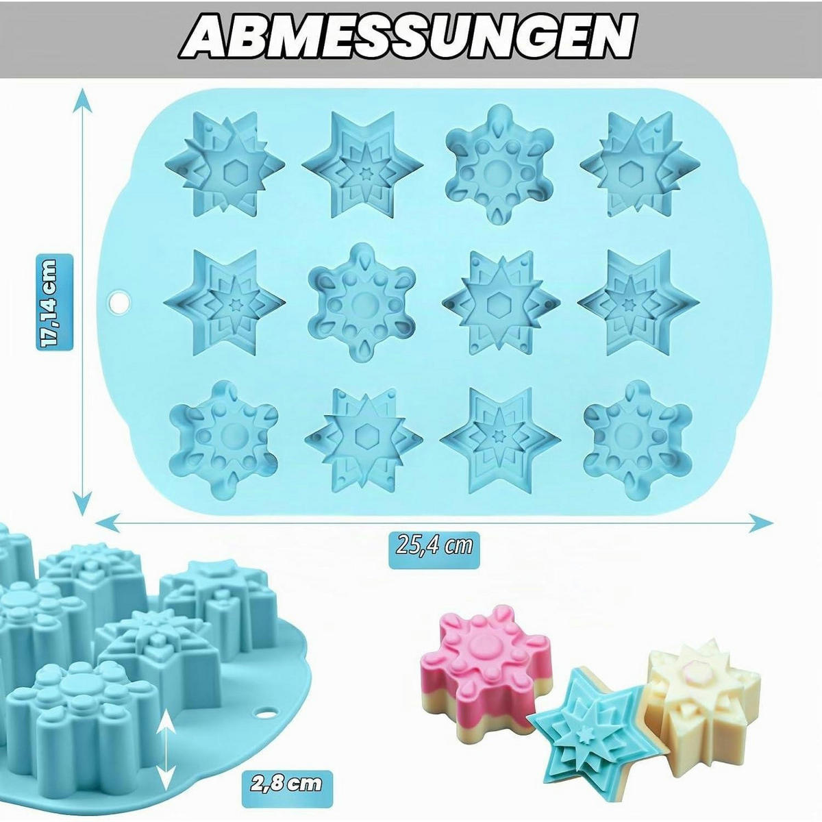 EISWÜRFELFORM Schneeflocken Silikon 1 Stück - Weiß, Kunststoff (16.3/3/25.7cm)
