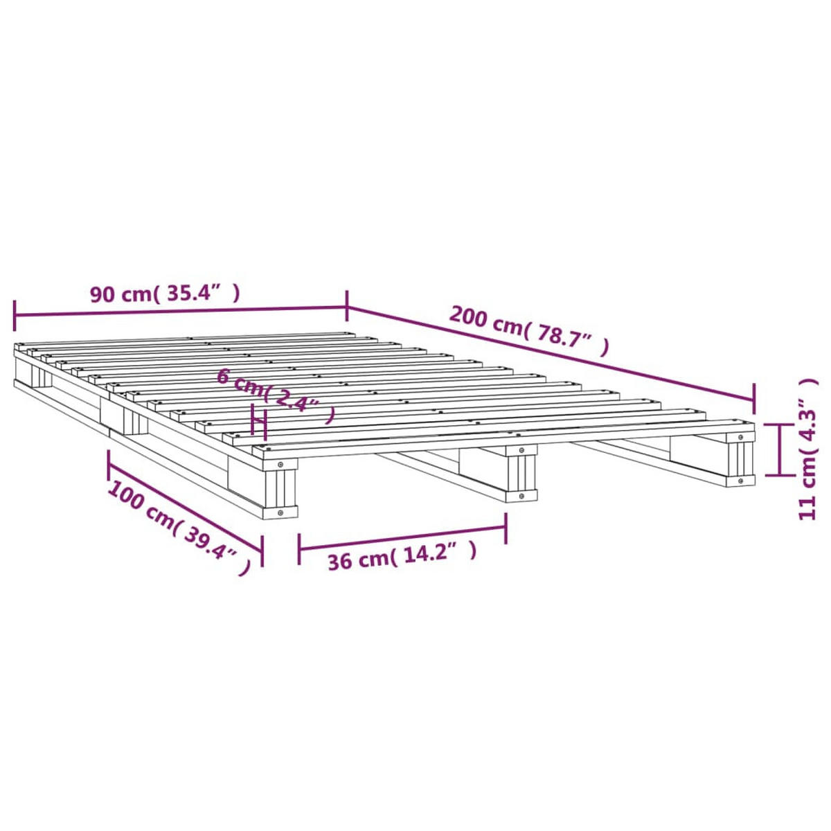 PALETTENBETT Weiss 90/200 Cm Massivholz Kiefer - Weiß, Holz (90/200cm) - vidaXL