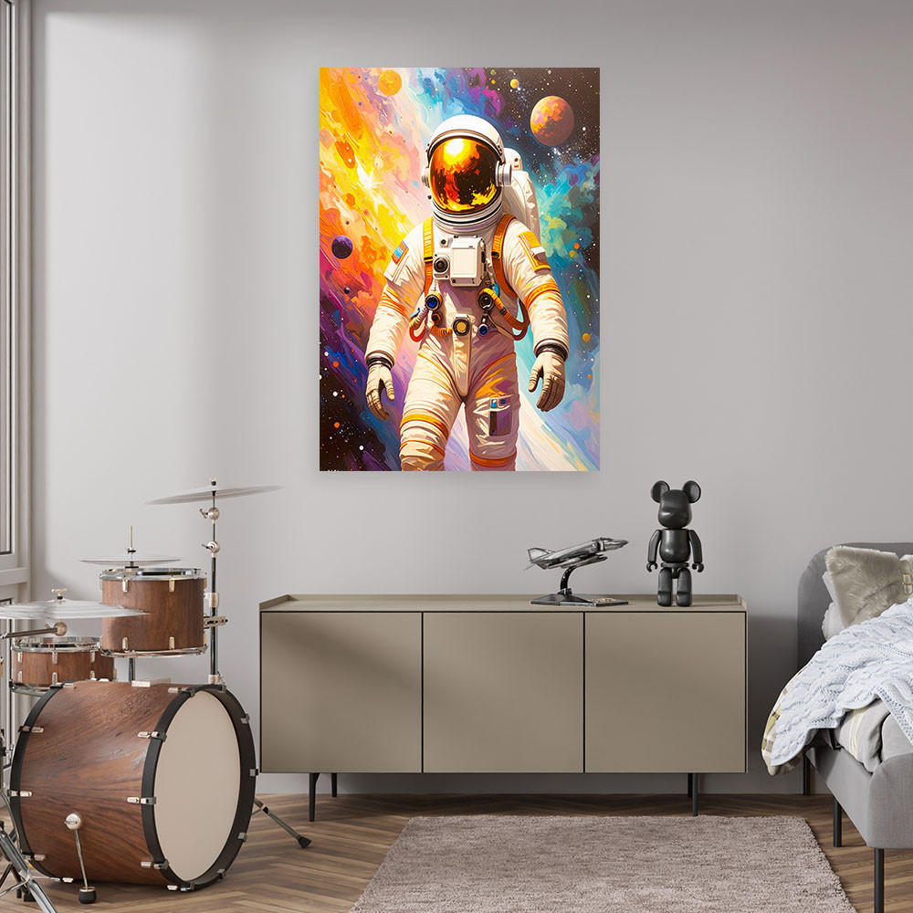 LEINWANDBILD Astronaut Weltraum Planeten 80x120cm - Multicolor, Textil (80/120cm) - Feeby