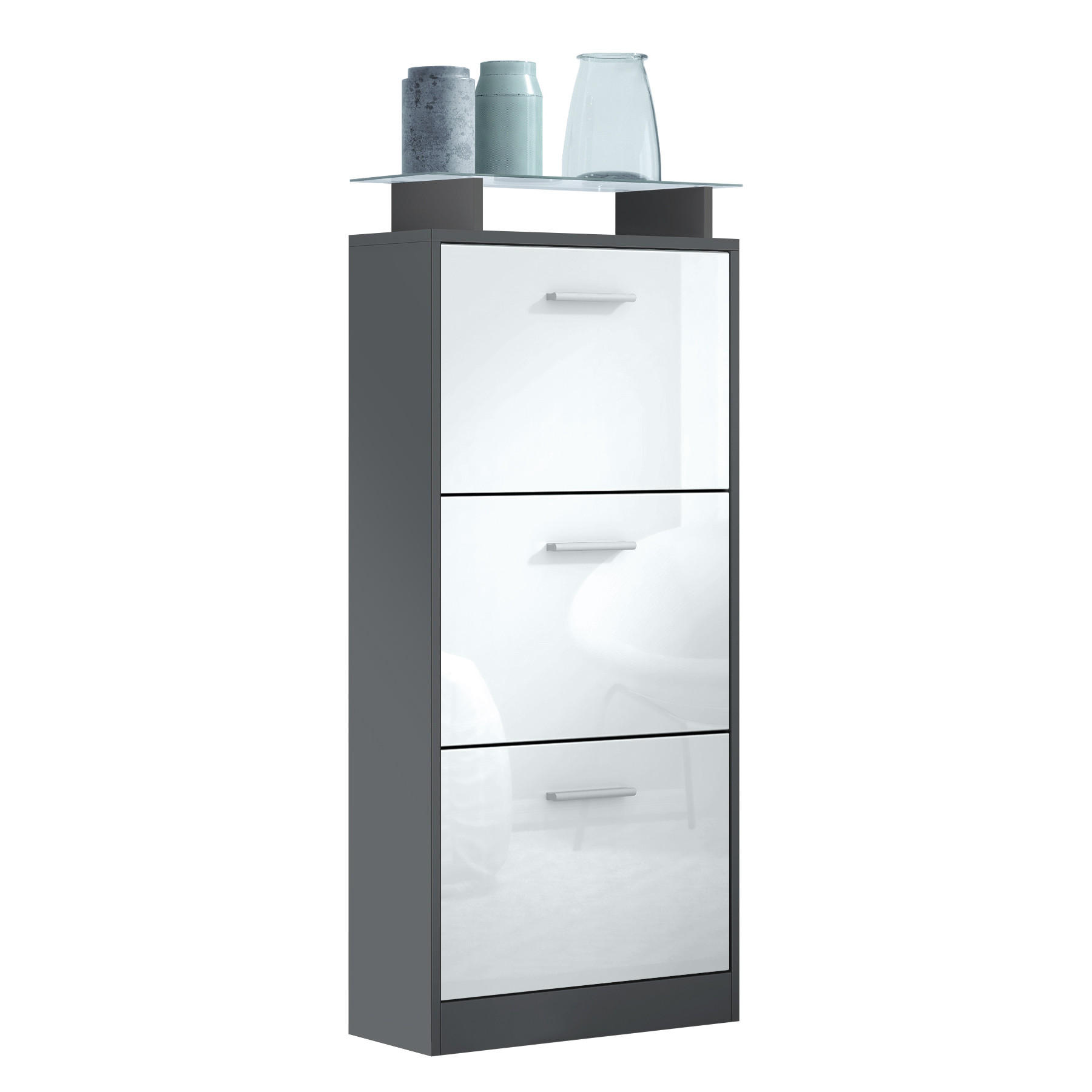 Vladon Schuhschrank Weiß Hochglanz 46x128x23 cm