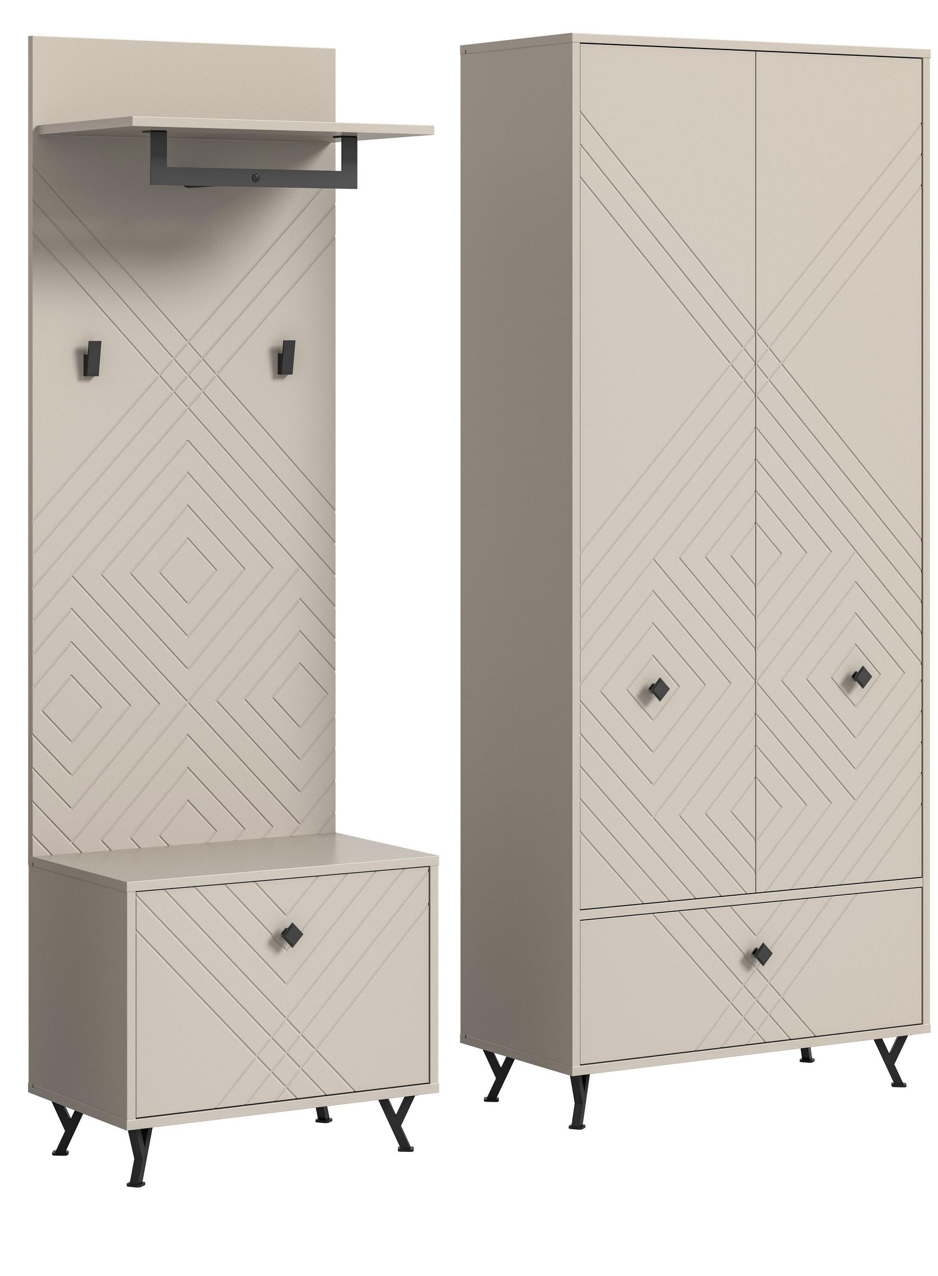 GARDEROBEN-SET NOTES 3-tlg. (B/H/T: ca. 195/190/35 cm) in sandbeige/sandbeige matt - Sandfarben, Holzwerkstoff (195/190/35cm)