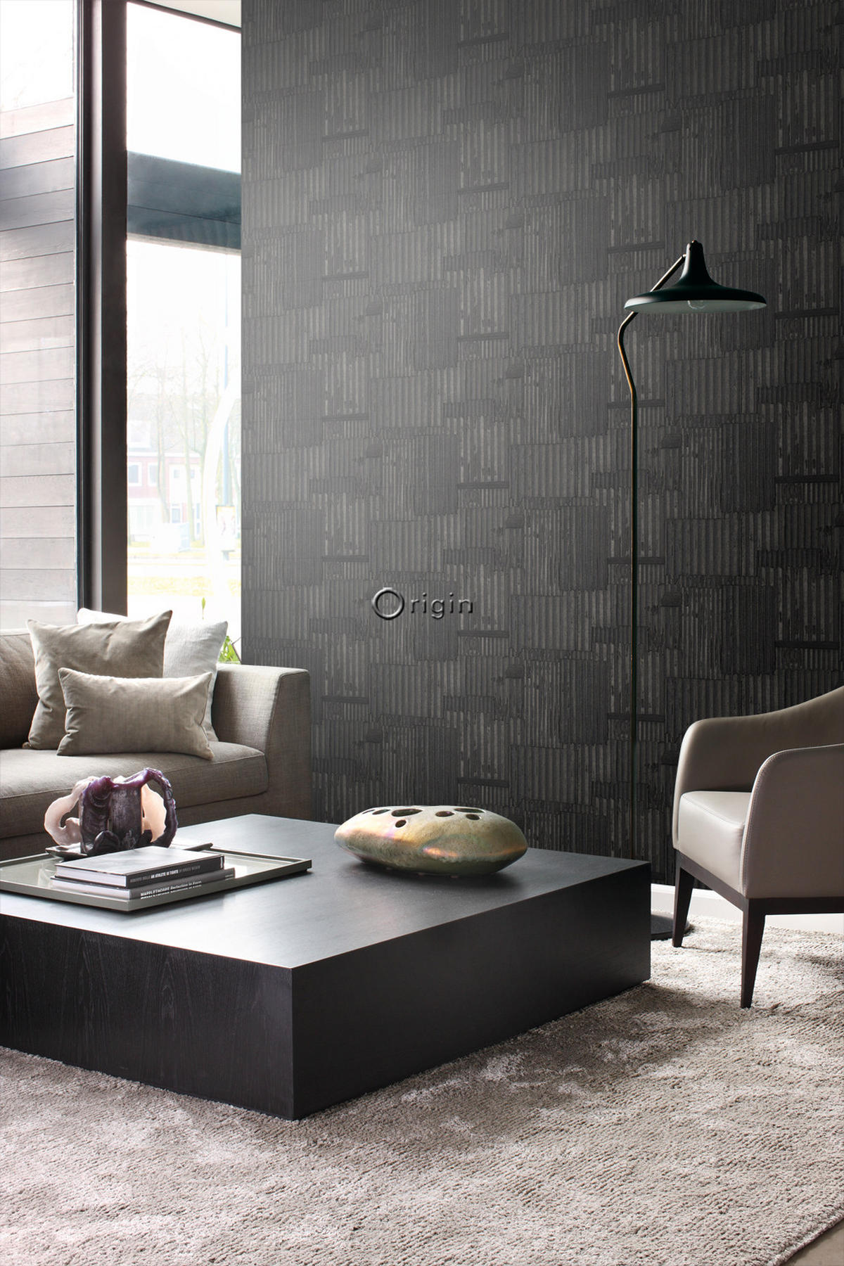 TAPETE industrielle Wellplatten aus Metall 3D 53 cm x 10.05 m - Schwarz, Papier (53/1000cm) - Origin Wallcoverings