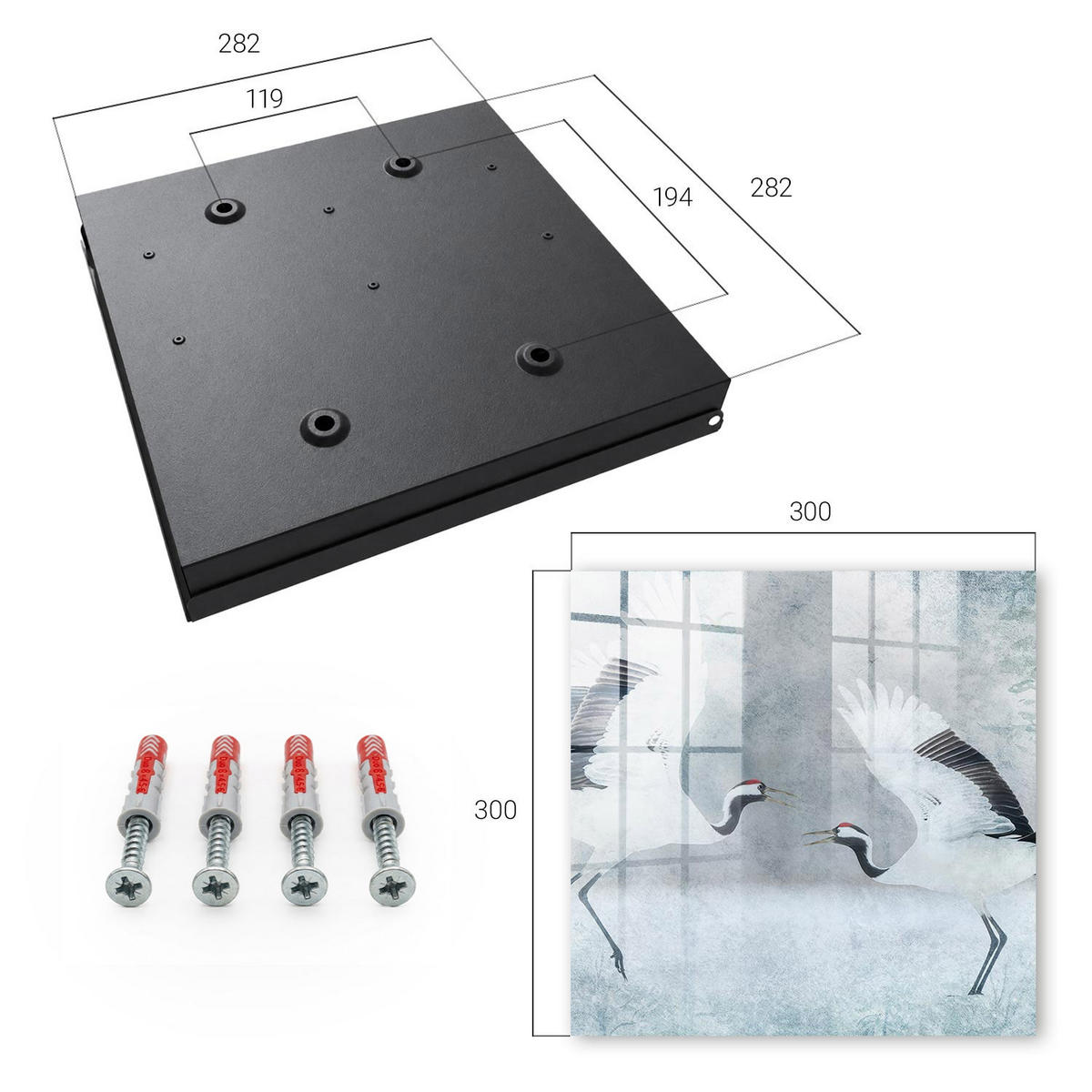 SCHLÜSSELBOX Schwarz 30x30 cm- Türöffnung nach rechts - Kraniche im Flug - Weiß, Metall (30/30/5cm) - TULUP