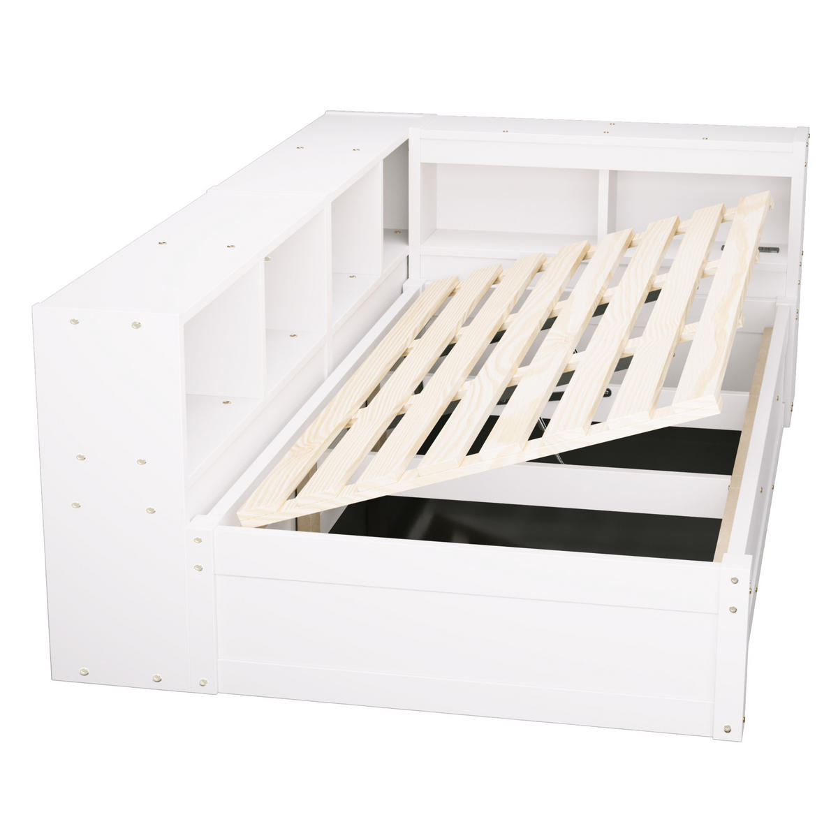 SCHLAFSOFA 90x200cm LED Stauraum Steckdose Massivholz Weiß - Weiß, Holzwerkstoff (90/200cm) - FLIEKS