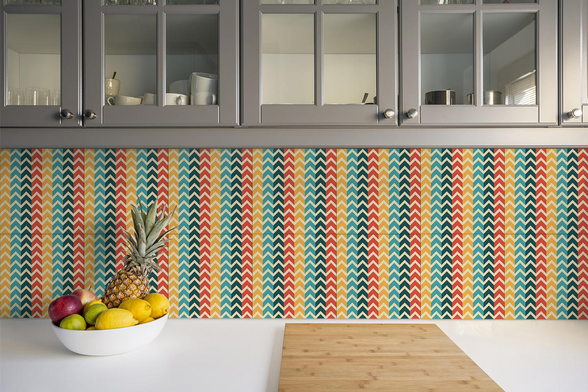FLIESENAUFKLEBER 9 Stück 30x30 cm selbstklebend Retro-Muster - Multicolor, Textil (30/1.6/30cm) - TULUP
