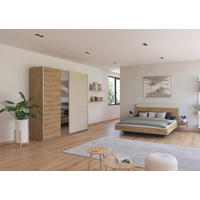 SCHLAFZIMMER Monza in Eiche Artisan und Beige mit Bettanlage 160x200cm, 2 Nachttischen und Schwebetürenkleiderschrank 4türig mit Spiegel - Braun, Holzwerkstoff (80/200/120cm)
