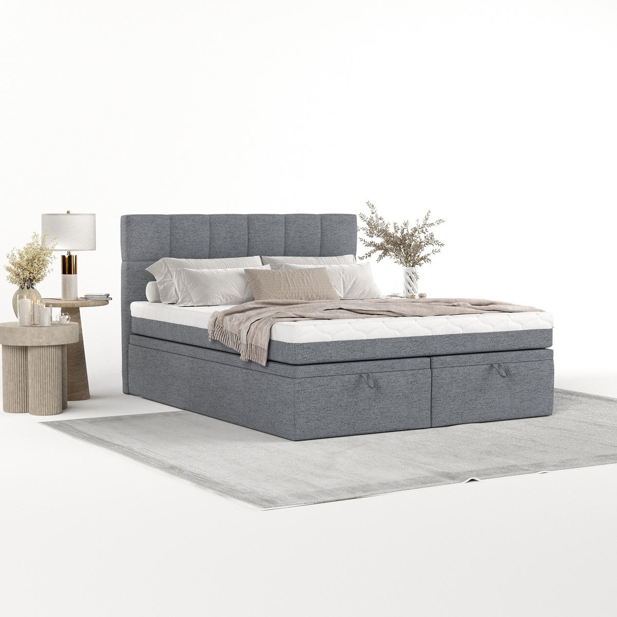 BOXBETT Elano 200/200 cm Grau im Neve Stoff - Schwarz/Grau, Holz/Holzwerkstoff (200/200cm) - AltaBeds