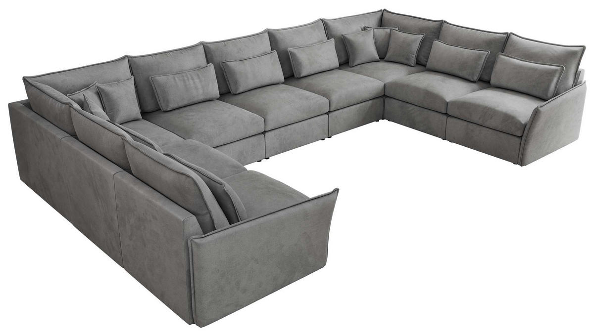 WOHNLANDSCHAFT VERSO U 9M Hellgrau Velvet - Hellgrau/Schwarz, Kunststoff/Textil (442/93/270cm) - MKS