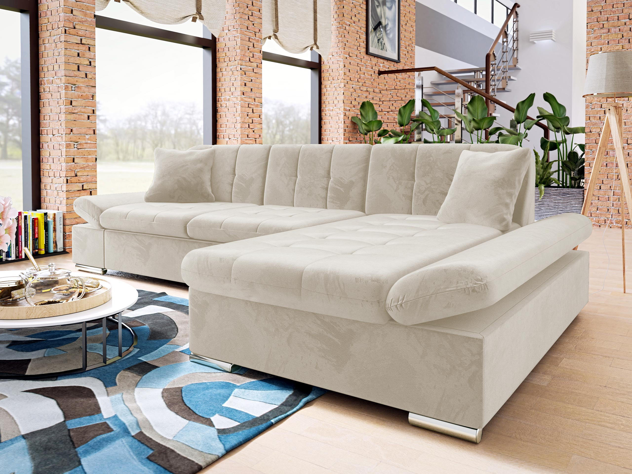 ECKSOFA Malwi Premiumi, Seite: Rechts - Sandfarben, Holz/Textil (278/161cm) - MIRJAN24