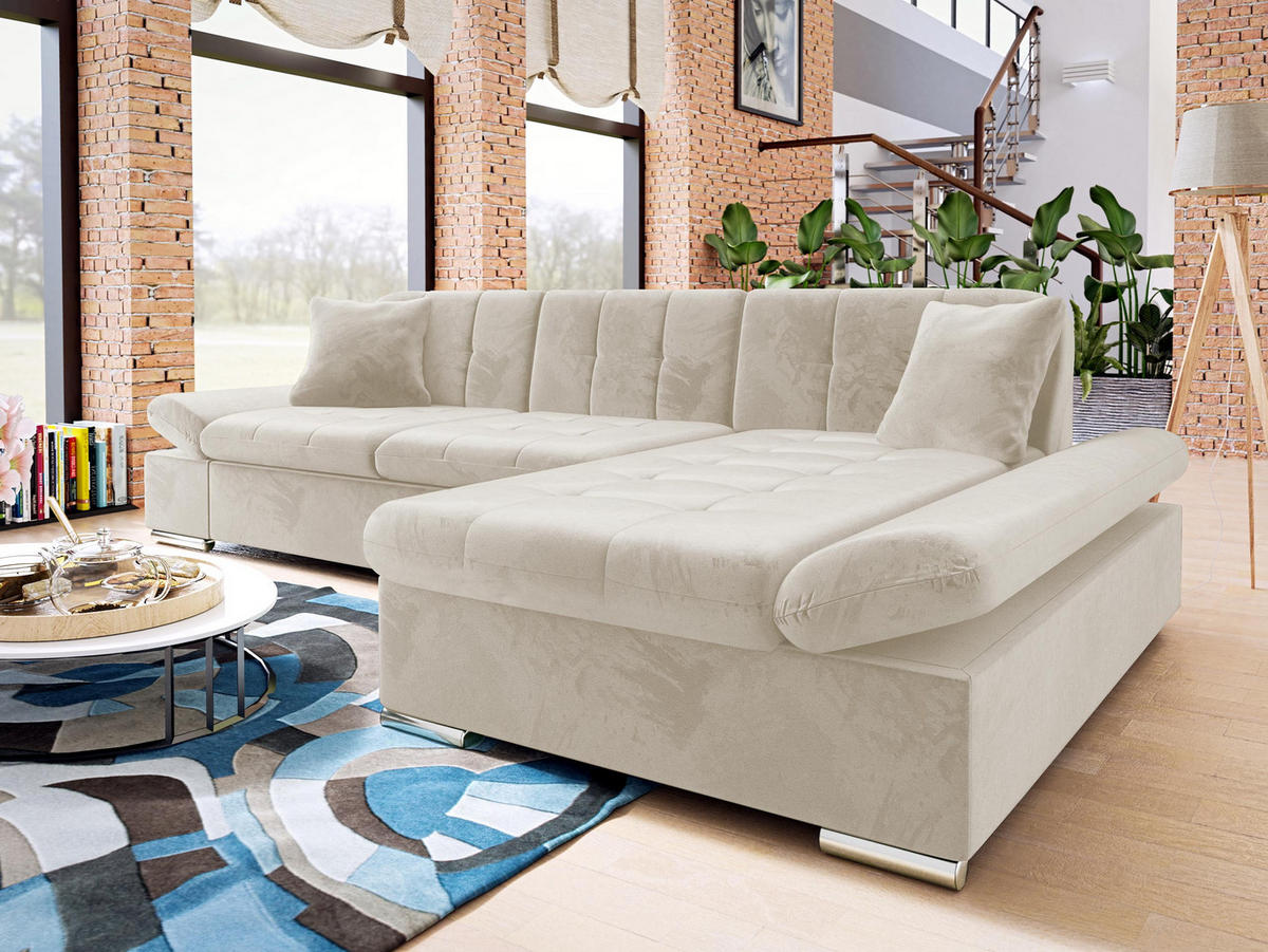 ECKSOFA Malwi Premiumi, Seite: Rechts - Sandfarben, Holz/Textil (278/161cm) - MIRJAN24