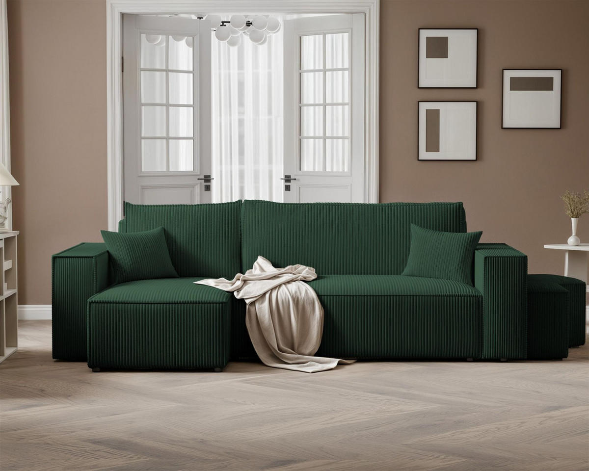 ECKSOFA Adara Inkl. Hocker - Grün, Holzwerkstoff/Textil (262/145cm) - Fun Möbel