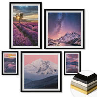 WANDBILDER 5er-Set - 50x50 cm & 20x30 cm & 40x60 cm Schwarzer Rahmen - Nachtstädte mit Neonlichtern - Schwarz, Kunststoff (40/60cm) - ArtPrintCave