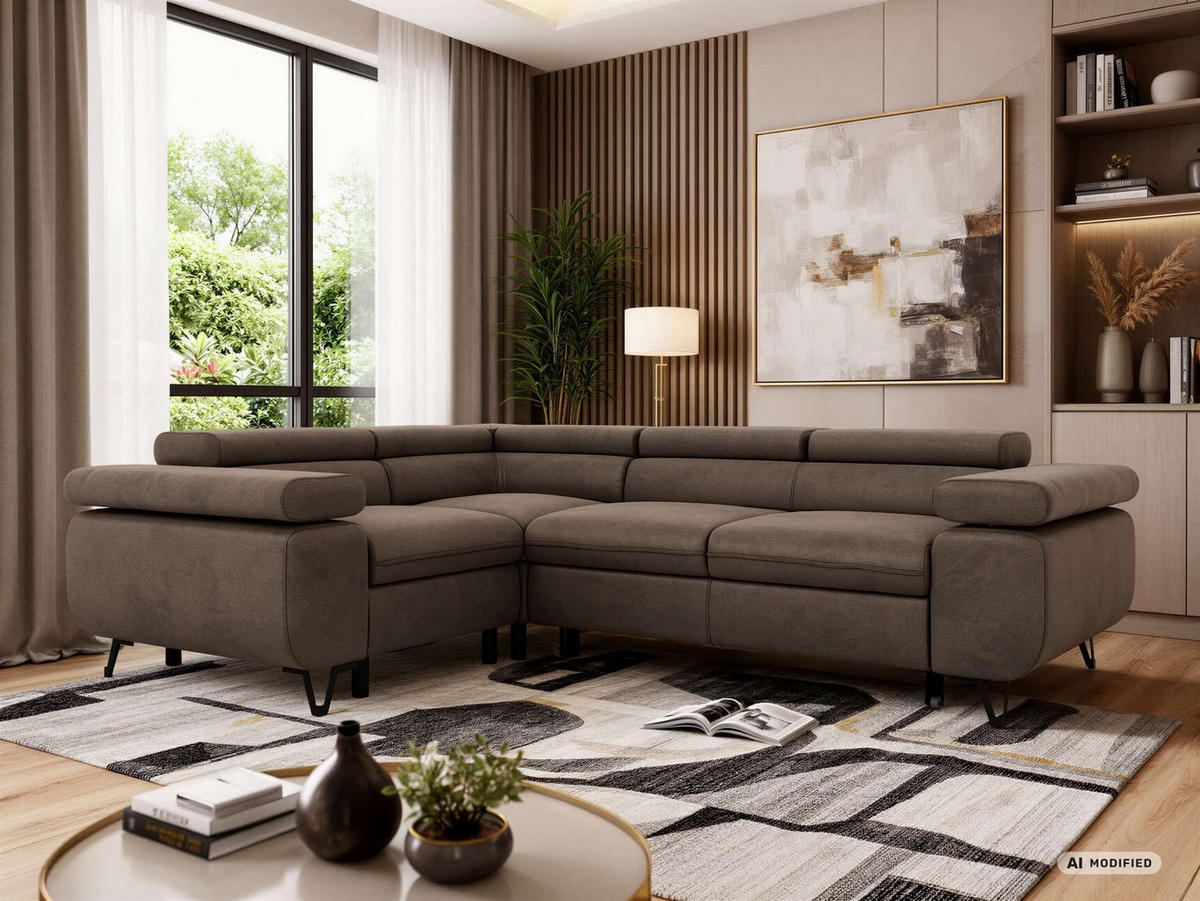 ECKSOFA FALCO L - Braun Velvet - Links Seite - Dunkelbraun/Schwarz, Textil/Metall (197/268cm) - MKS
