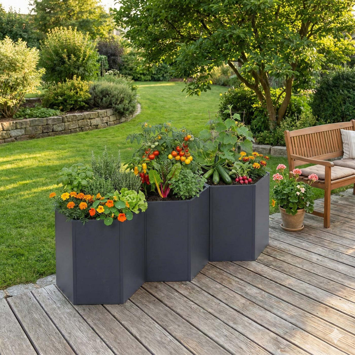 SADA 3 VYSOKÝCH ZÁHONŮ Antracitová sada 3 kusů - antracitová, kov (264/77/100cm) - MCW