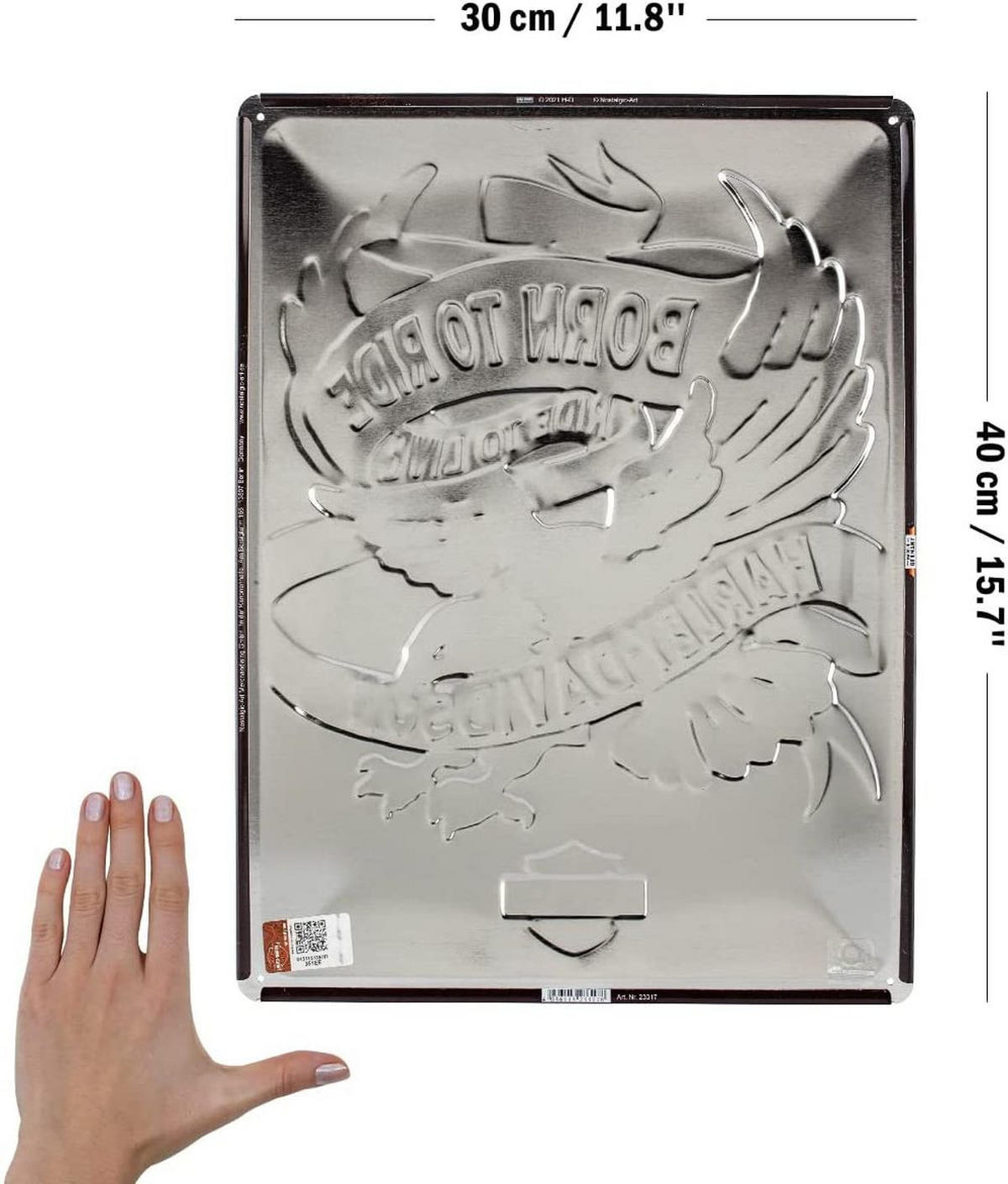 BLECHSCHILD 30/40 cm Harley-Davidson Born to Ride Eagle - Multicolor, Metall (30/40/0.2cm) - Nostalgic-Art