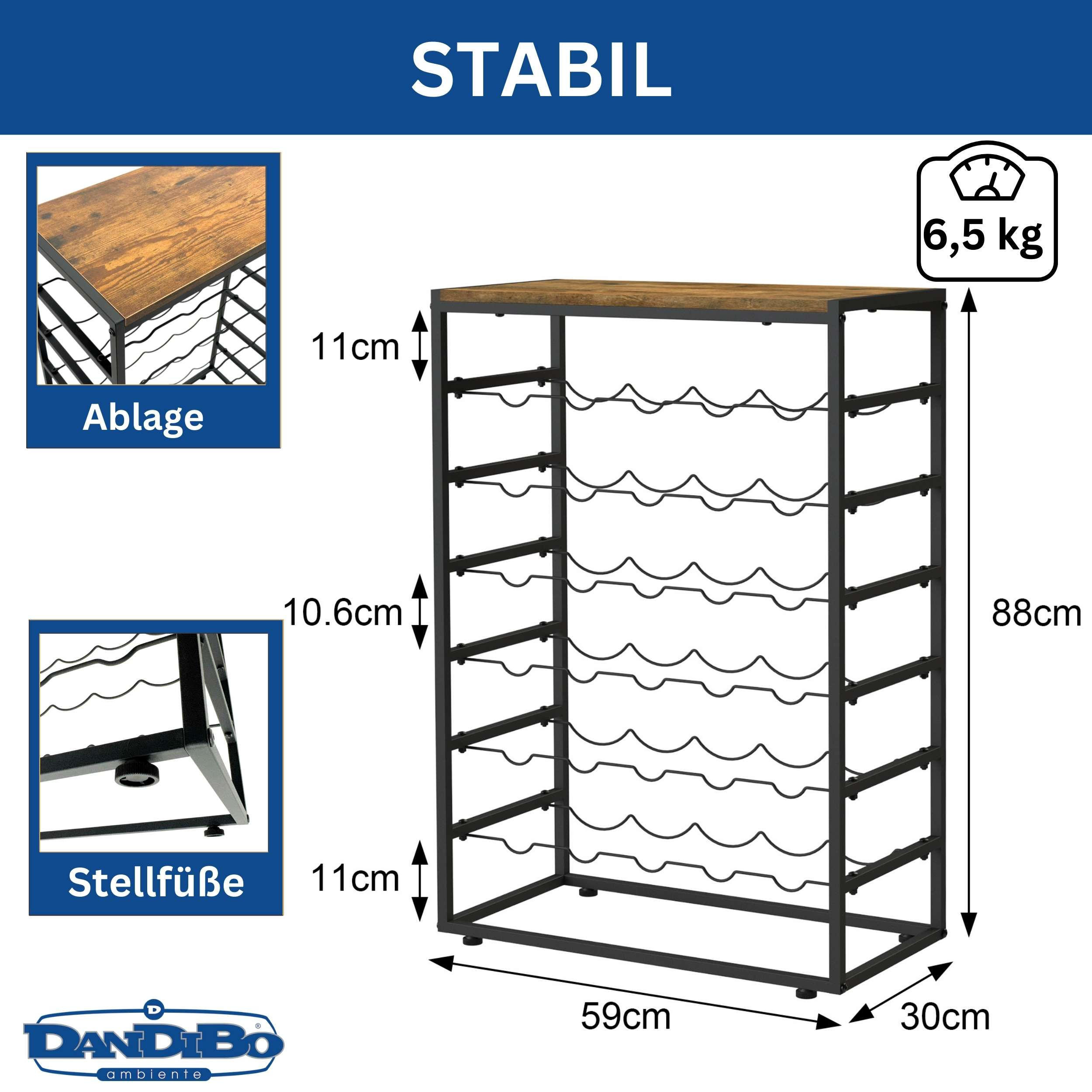WEINREGAL Metall Freistehend 30 Flaschen - Schwarz, Metall (59/88/30cm) - DanDiBo