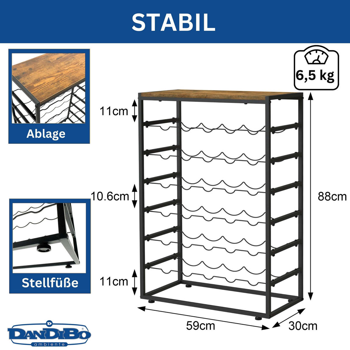 WEINREGAL Metall Freistehend 30 Flaschen - Schwarz, Metall (59/88/30cm) - DanDiBo