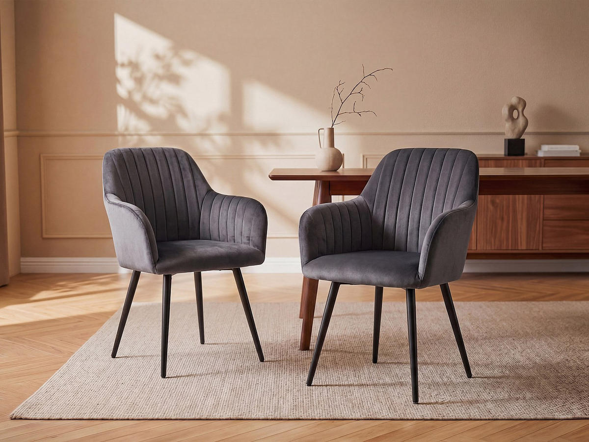 STUHL - 58 cm x 59 cm - Samt, Stoff - Anthrazitgrau - ELEANA - Anthrazit, Textil (58/82/59cm) - Vente-Unique