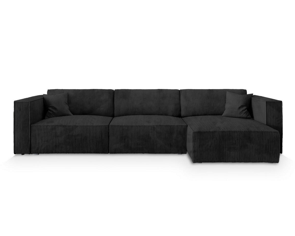 ECKSOFA TOLMO P Schwarz Kordstoff mit Schlaffunktion - Schwarz, Holz (347/148cm) - MASSENO