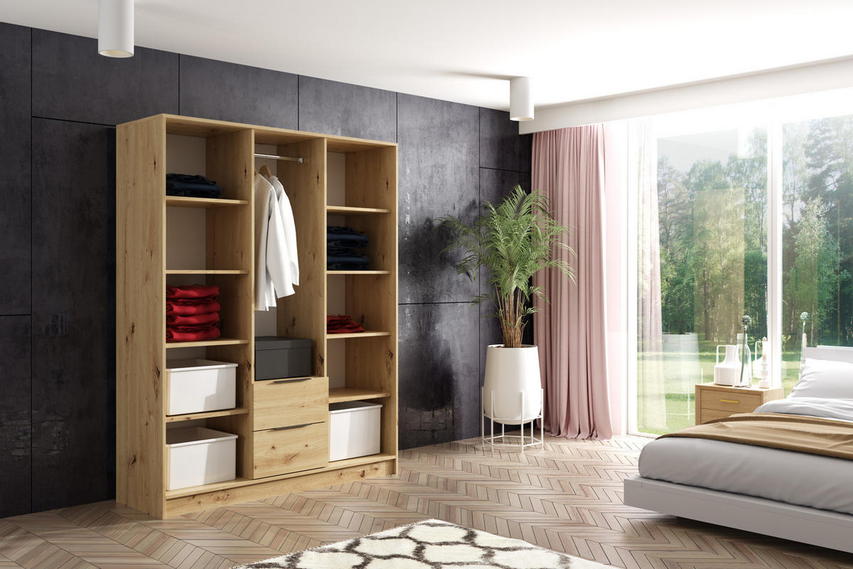 KLEIDERSCHRANK NOA - 150 cm - Eiche Artisan|Schwarz - Schwarz/Eiche Artisan, Holzwerkstoff (150/200/51cm) - ALTDECOR