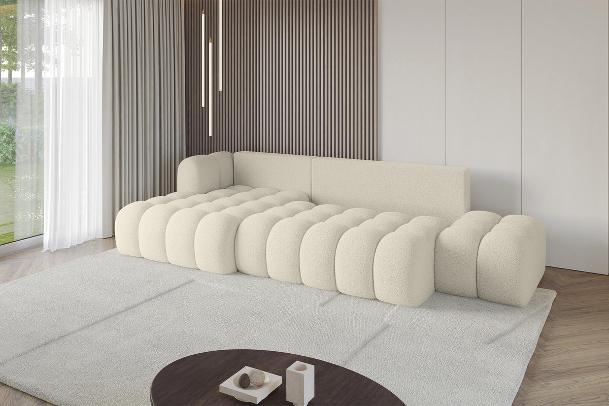 ECKSOFA mit Schlaffunktion Ottomane Links OLEA-L2 321x164x75 Beige Bouclé - Beige/Schwarz, Holzwerkstoff/Kunststoff (321/164cm) - ALTDECOR
