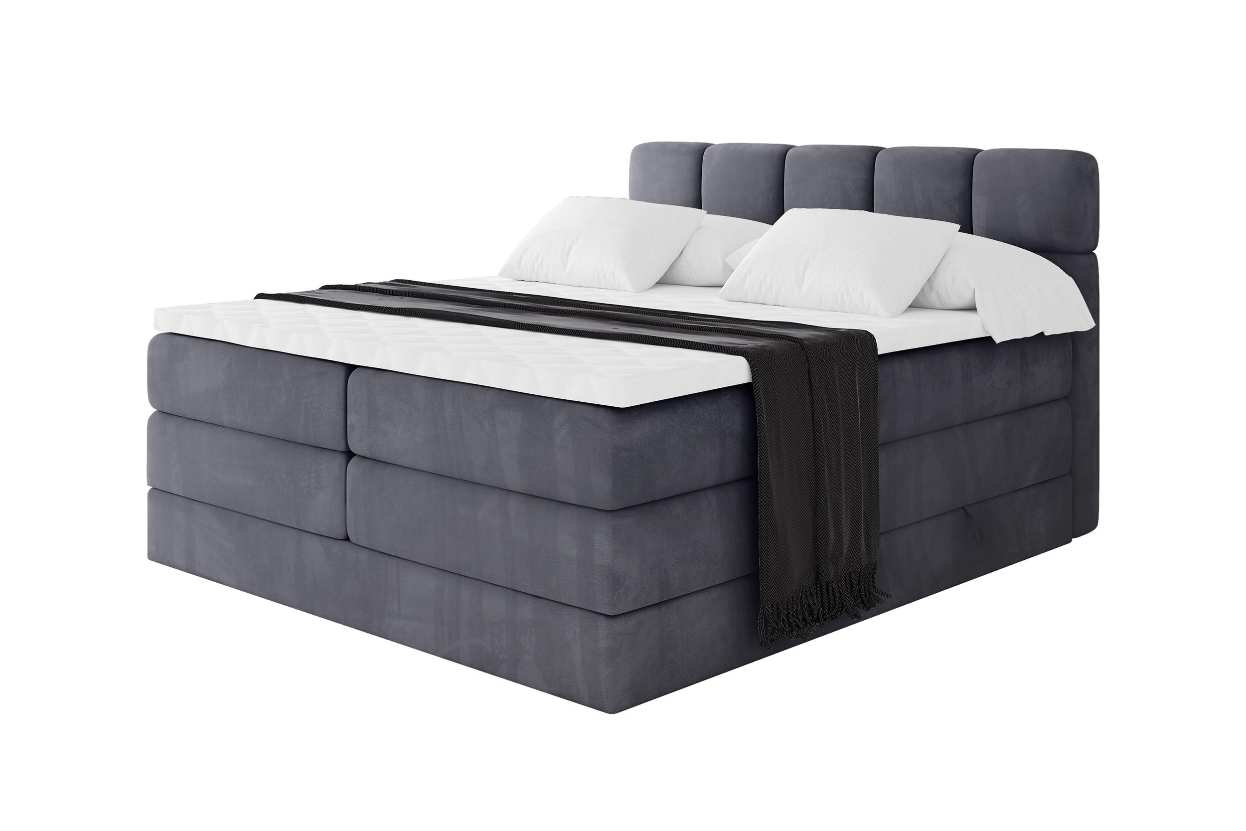 BOXBETT mit Matratze H3/H4 - FAMA KING - 160x200 cm Dunkelgrau Casablanca - Dunkelgrau, Holzwerkstoff (160/200cm) - ALTDECOR