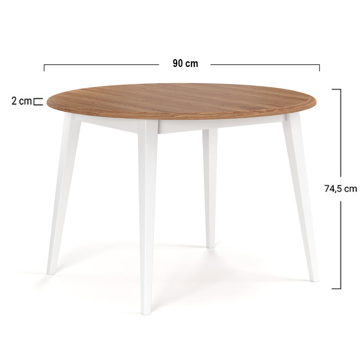 ESSTISCH Belluno Elegante Kiefer weiß (RAL9010) lackiert / Kiefer gebeizt, Eichefarben 90 / 90 / cm - Eichefarben/Weiß, Holz (90/90/75cm) - Feldmann-Wohnen