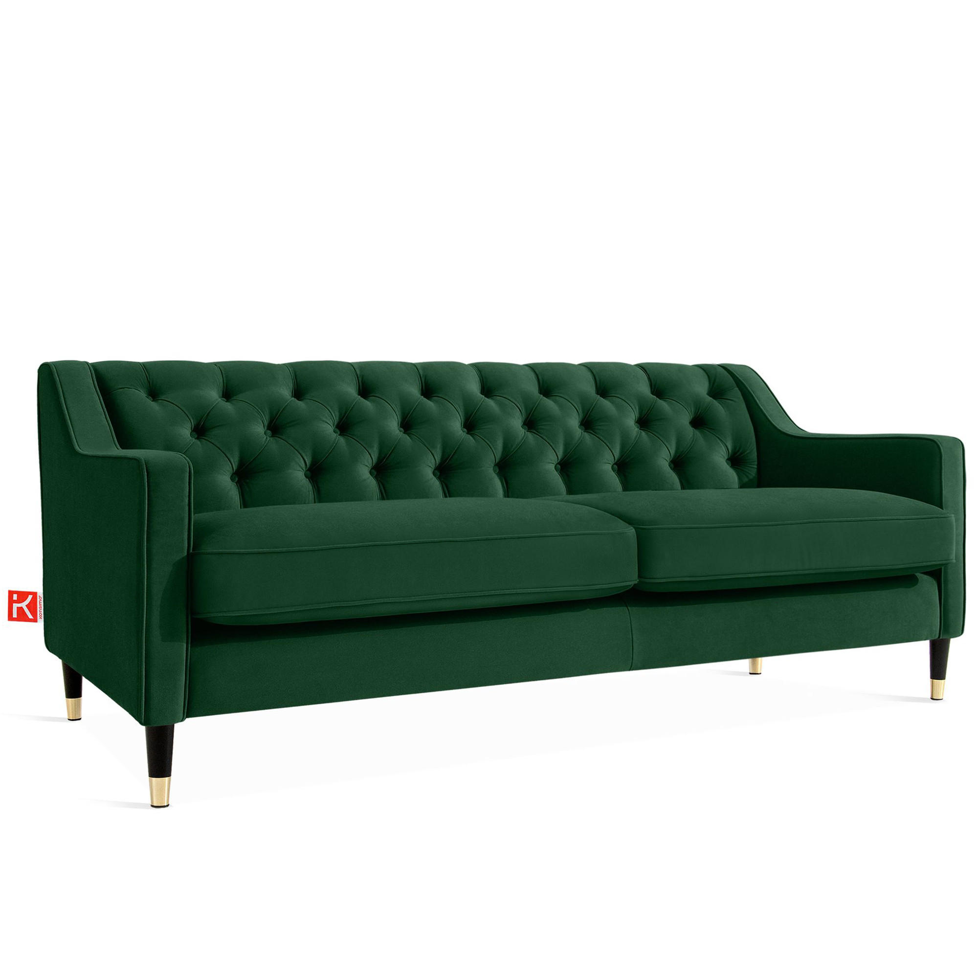3-SITZER-SOFA NOMUS 3-Sitzer Velours, gesteppt, Dunkelgrün - Wengefarben/Dunkelgrün, Holz/Holzwerkstoff (192/78/80cm) - KONSIMO®