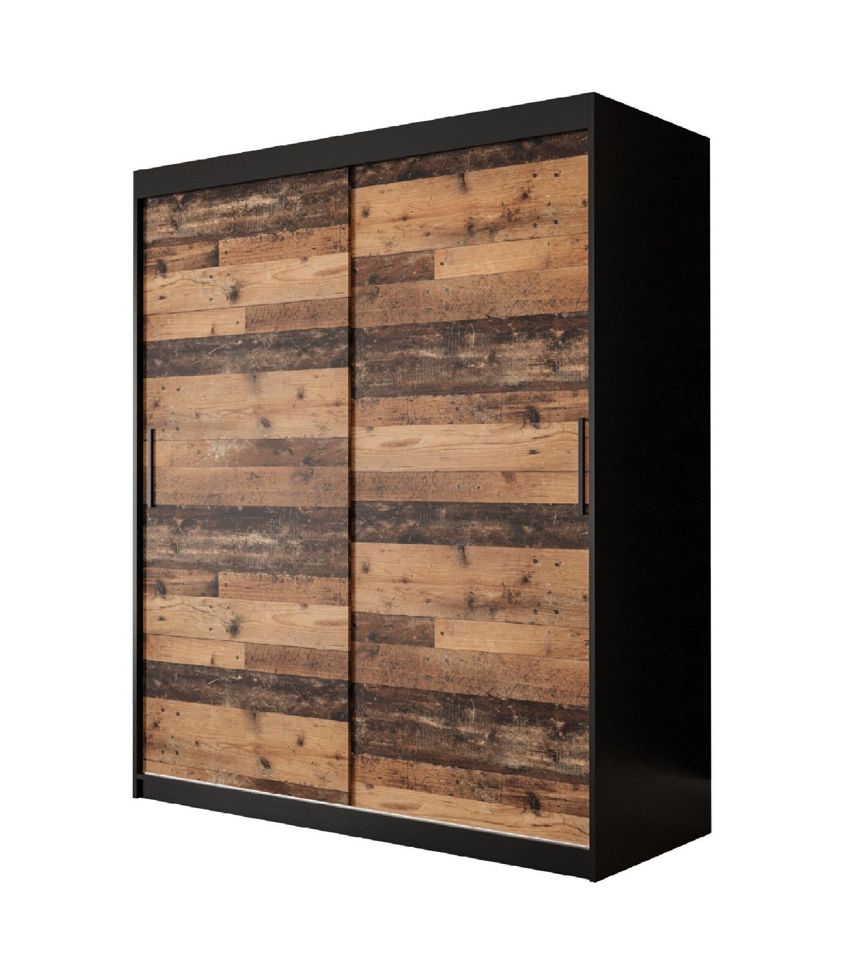 SCHWEBETÜRENSCHRANK 200/150/62 2-türig - Eichefarben/Schwarz, Holz/Kunststoff (150/200/62cm) - MÖBEL KRYSPOL