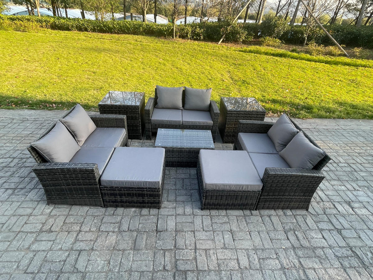 GARTENMÖBELSET Polyrattan Dunkelgrau 8-Sitzer - Dunkelgrau, Metall - Fimous