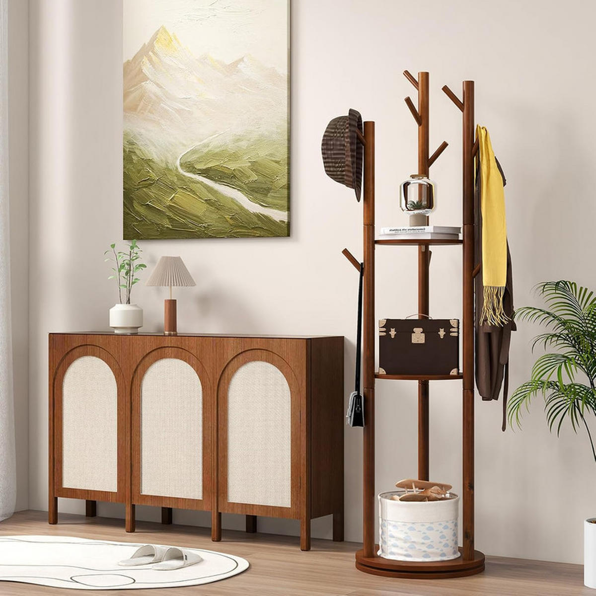 GARDEROBENSTÄNDER 360°drehbar walnuss - Braun, Holz (42/167/42cm) - COSTWAY