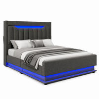 BETT mit Stauraum und LED 90x200 cm Leinen Grau inkl. Matratze - Grau, Metall (90/200cm) - Meubliv