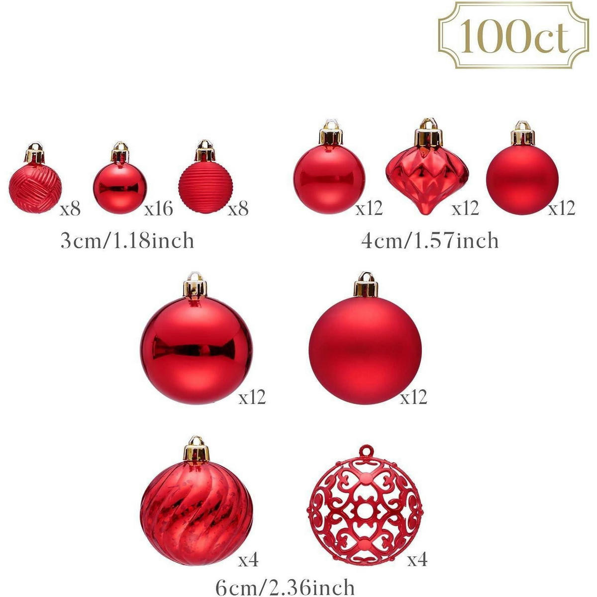 CHRISTBAUMKUGELN 100 Stück Set Rot - Rot, Kunststoff (6/6/6cm)