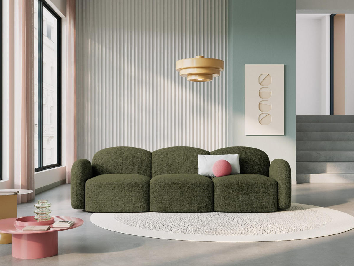 SOFA Blair aus Chenille-Stoff grün meliert 3 Sitzplätze - Grün, Textil (87/80/272cm) - Micadoni