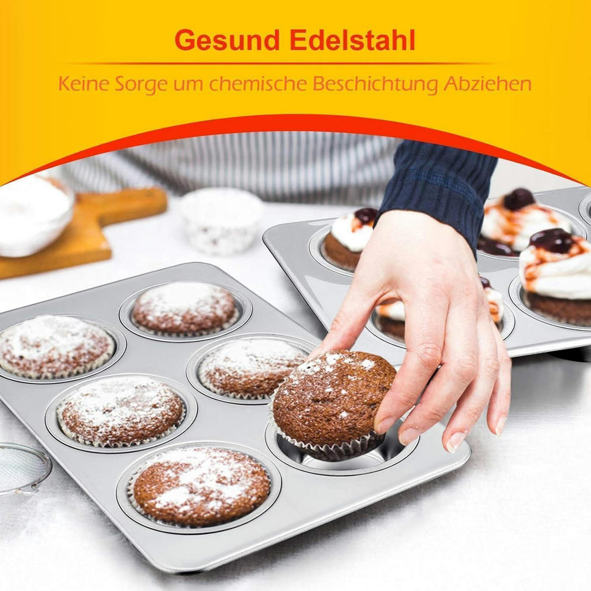 MUFFINBLECH 2er-Pack 6er-Muffin-Set 29 x 18 cm Edelstahl - Silberfarben, Metall (18/3/3cm)